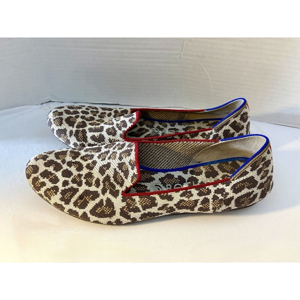 Rothy's Womens Mocha Spot Loafers Animal Leopard Print Slip Ons Size 10
